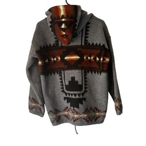 Earthragz Southwestern Native Geometric Full‎ Zip Up Hoodie Gray Outdoor Size S